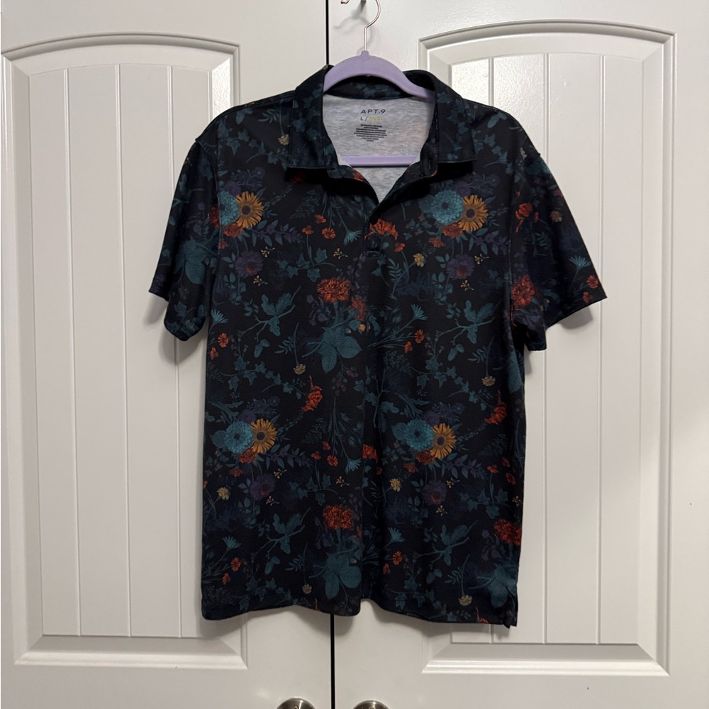 Apt. 9 Men's Black Floral Polo Shirt